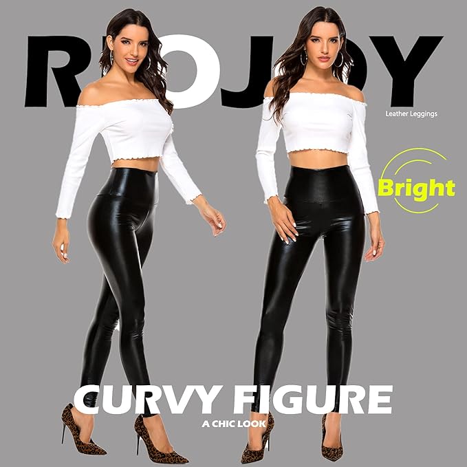 RIOJOY Faux Leather Leggings for Women Wet Look Full Length High Waist Leather Trousers