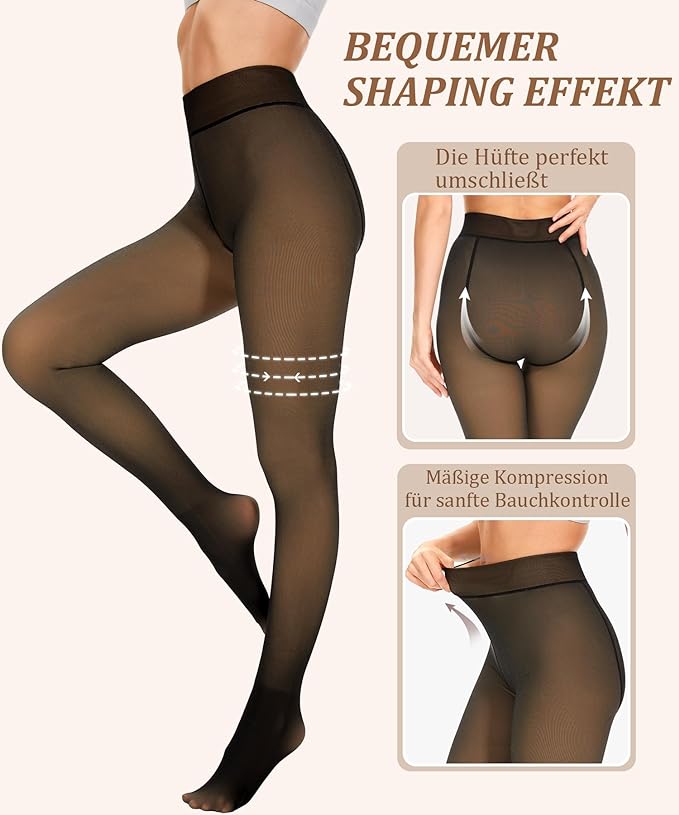 RIOJOY Thermal Tights Women's Winter Fleece Lined Transparent Thermal Tights Warm Leggings Tights