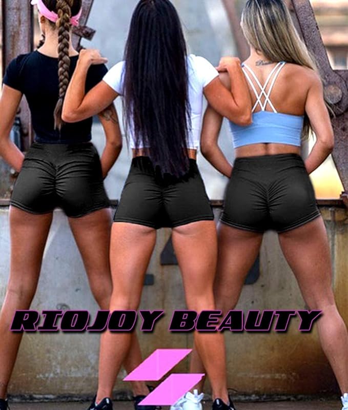 RIOJOY Women's Gym Running Shorts Scrunch Butt Booty Leggings Shorts Hot Pants