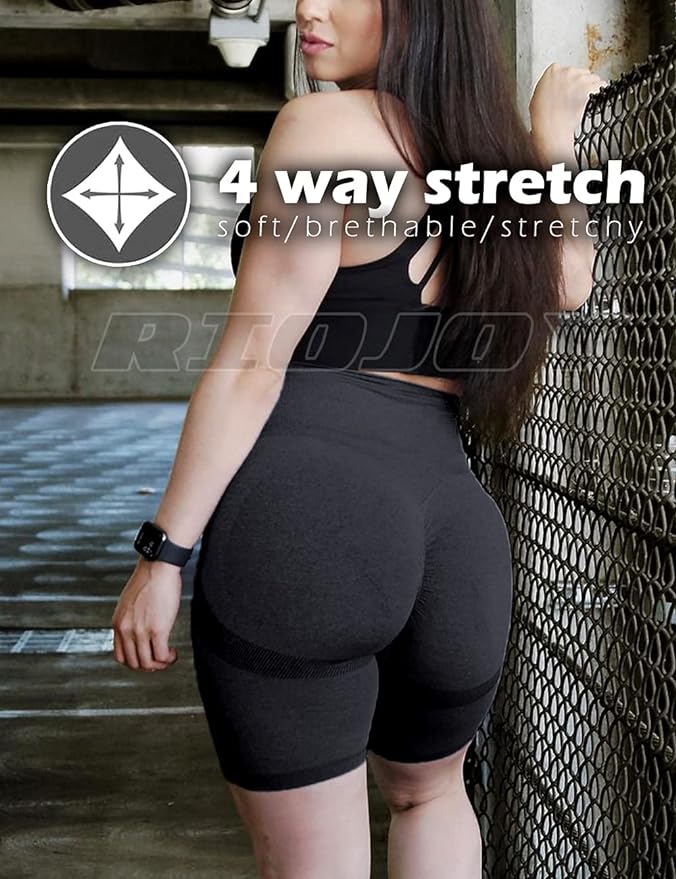 RIOJOY Scrunch Seamless Cycling Shorts for Women High Waisted Ruched Butt Lifting Sports Running Gym Shorts