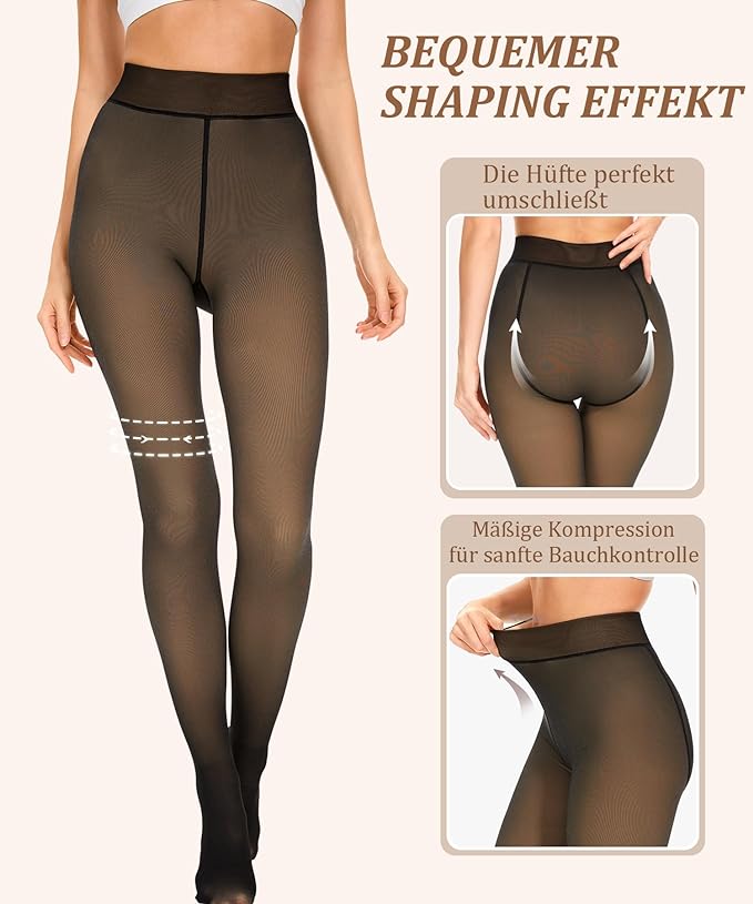 RIOJOY Thermal Tights Women's Winter Fleece Lined Transparent Thermal Tights Warm Leggings Tights