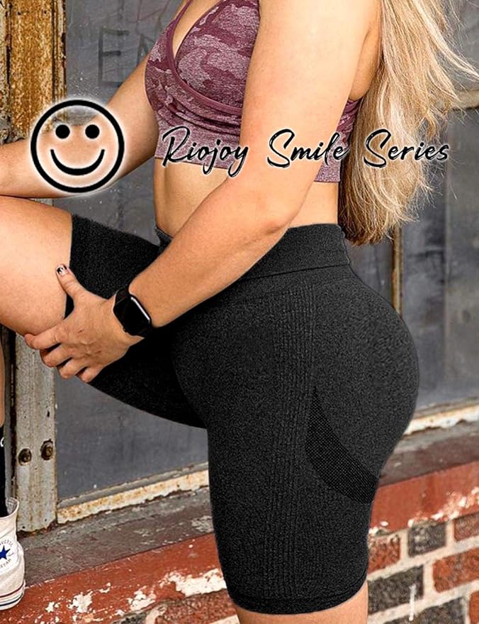 RIOJOY Scrunch Seamless Cycling Shorts for Women High Waisted Ruched Butt Lifting Sports Running Gym Shorts