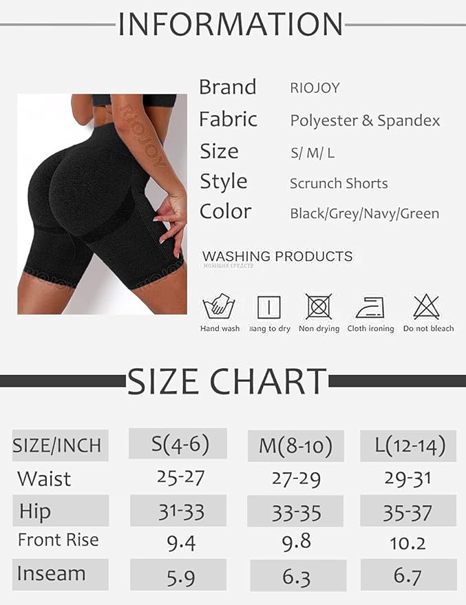 RIOJOY Scrunch Seamless Cycling Shorts for Women High Waisted Ruched Butt Lifting Sports Running Gym Shorts