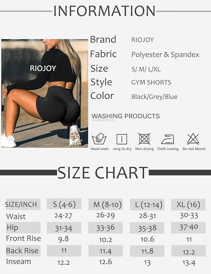 RIOJOY Women's Gym Running Shorts Scrunch Butt Booty Leggings Shorts Hot Pants