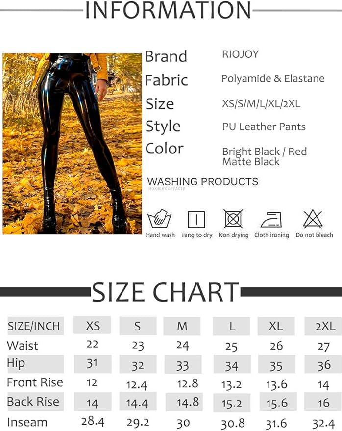 RIOJOY Faux Leather Leggings for Women Wet Look Full Length High Waist Leather Trousers